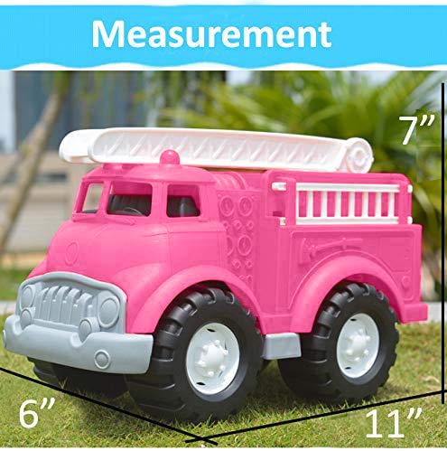 Big Plastic Toy Fire Truck for Toddlers Boys and Girls | Pink Fireman Engine Vehicle with Rescue Ladders for Indoor and Outdoor