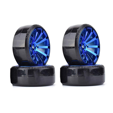 Lafeina Rc Plastic Wheel And Tire Set, 63Mm Hard Tyres For 1/10 Drift Car Hsp Tamiya Hpi Kyosho On-Road Drifting Car (Blue)