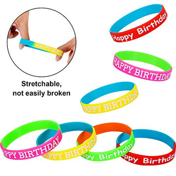 JOVITEC 48 Pieces Rubber Bracelets for Happy Birthday Gift Colored Silicone Bracelets for Teenagers Birthday Party Favors for Ha