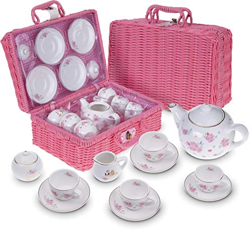 Porcelain Tea Set for Girls - Pink Ceramic Tea Cups with Pink Box - Tea Glass Toy for Kids Tea Party - Ideal Gift for Toddlers a