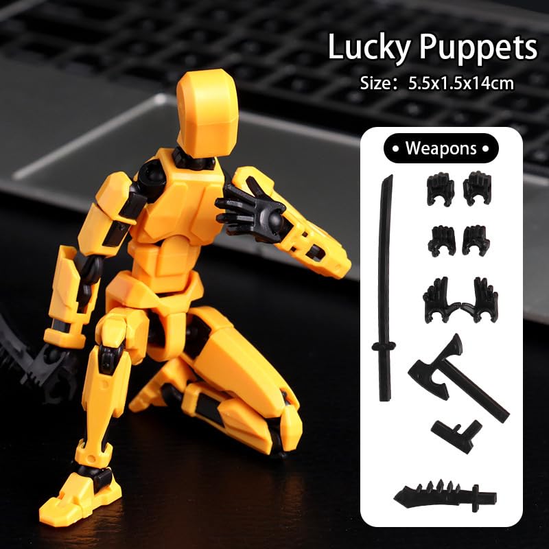 Feetcant Titan 13 Action Figure 2024 New Lucky Robot 13 Action Figures 3D Printed Action Figures for Boys Dummy Robot 13 Action Toy Movable Joints Action Figure (Yellow-1pc)