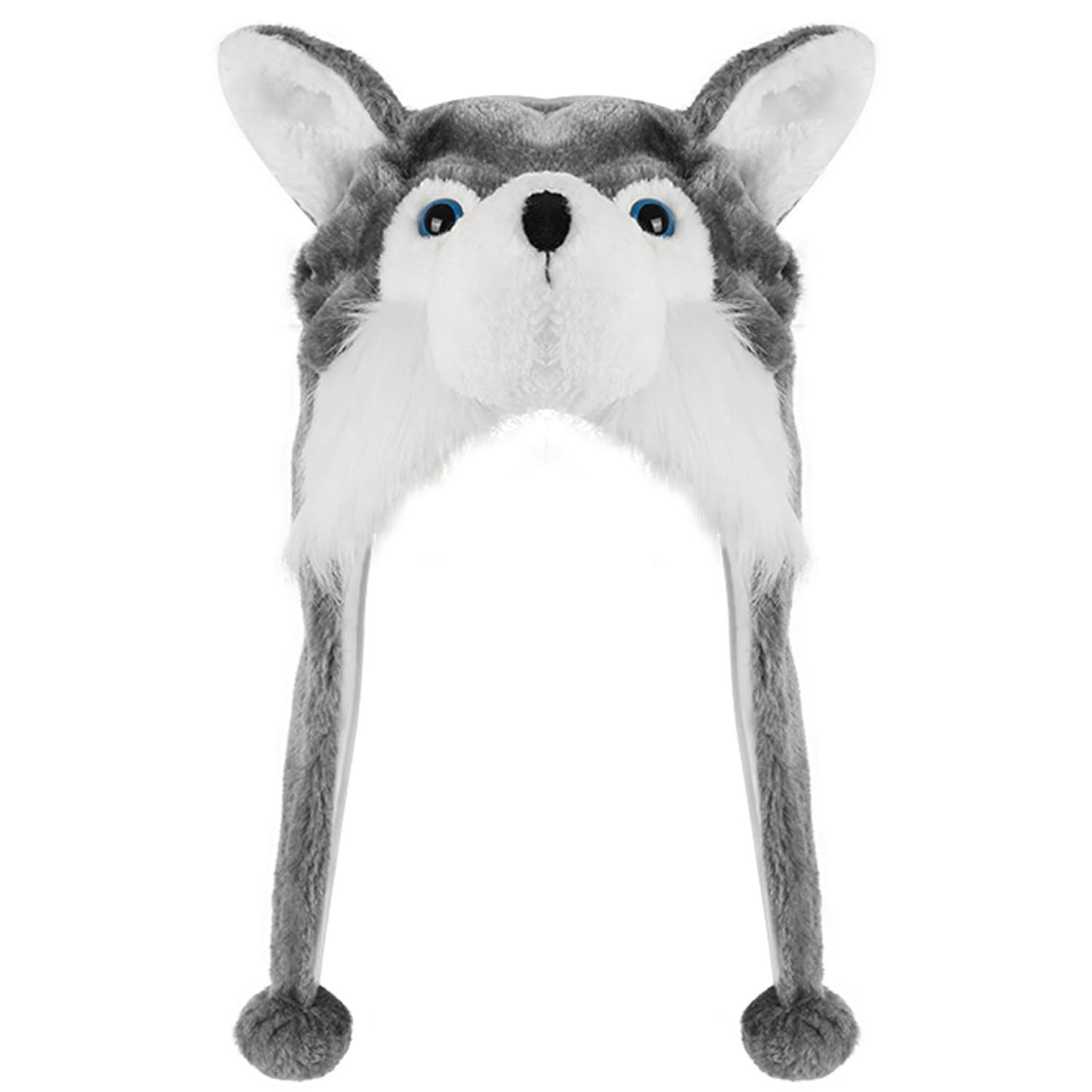 Funny Plush Animal Hat with Ear Flaps, Soft Fleece Hats Cute Bunny Cap for Kids Women Girls Cosplay Party (Husky) Multi-Colored