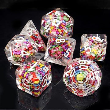 Haxtec DND Dice Set 7PCS Filled Resin Dice Rainbow Polyhedral D&D Dice for Roleplaying Dice Games Compatible with Dungeons and D