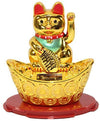 M.V. Trading Japanese Maneki Neko Fortune Cat Lucky Solar Powered Lucky Waving Arm Cat Sitting On Gold Bar, Gold, 5-Inches
