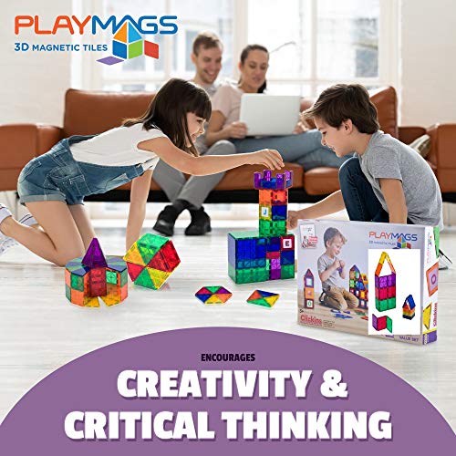 Playmags Magnetic Tiles, 30-Piece Magnet Squares Expansion Set, Construction Building Blocks, Starter Set For Kids Ages 3+