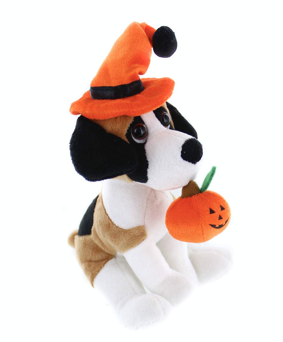 Plushland Halloween Pawpals 8 Inches Puppy Dog Plush Stuffed Toy Comes With Hat And Halloween Jack O Lantern - Pumpkin For Kids On This Holiday (Beagle)