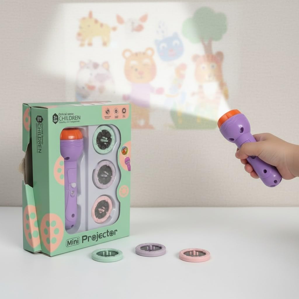 Raunix Diwali Gift Toy 3 Slide Discs Mini Projector for Kids | Educational Interactive Projector with Vehicles, Numbers & Wate