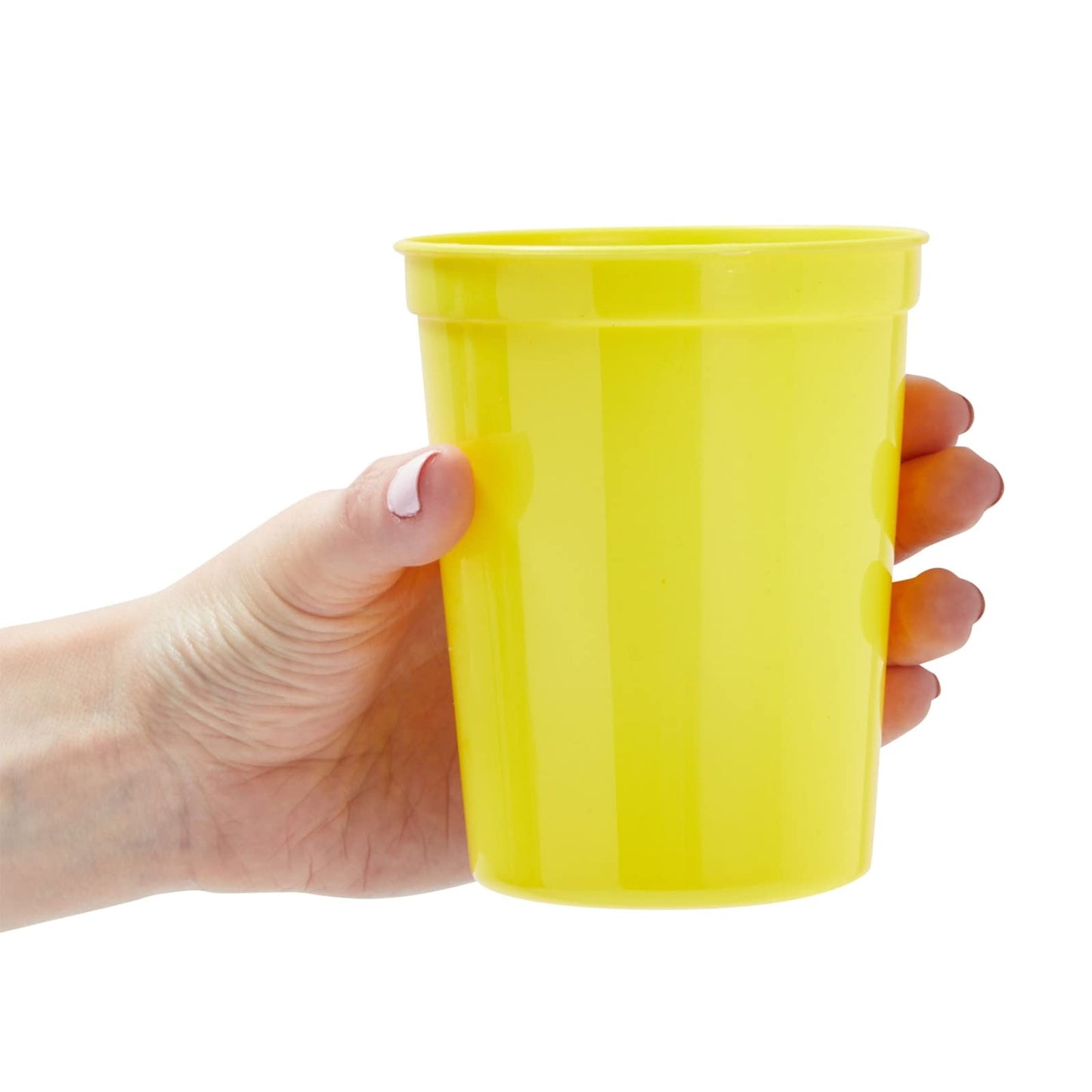 Blue Panda 25 Pack Yellow Plastic Stadium Cups - 16 Oz Bulk Yellow Reusable Plastic Cups For All Occasions & Celebrations