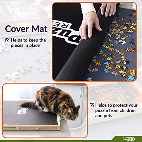 Puzzle Ready Puzzle Board With Drawers & Cover - 1000 Pieces Wooden Jigsaw Puzzle Table Mat With Lazy Susan Spinning Cover & Colorful Sorting Trays For Family - 24”X 30”