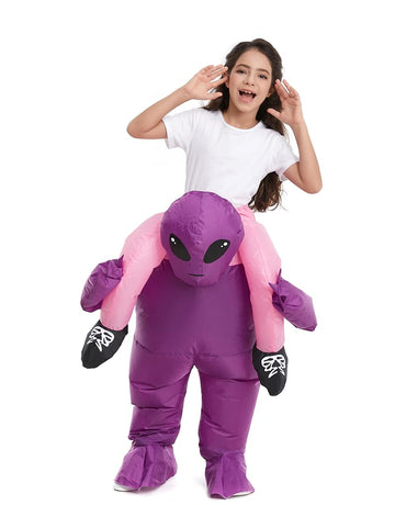 Hsctek Inflatable Alien Costume Kids Boys Girls, Blow Up Riding Alien Abduction Costume Child, Carrying Me Holding Man Halloween Costume Children, Purple
