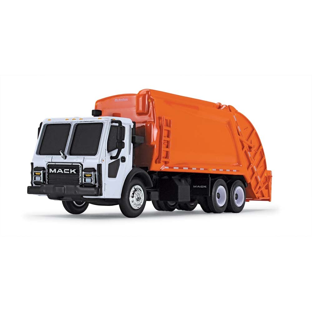 First Gear Mack LR Truck with McNeilus Meridian Rear Load Body - Model 80-0353, Metal Construction, White/Orange Finish