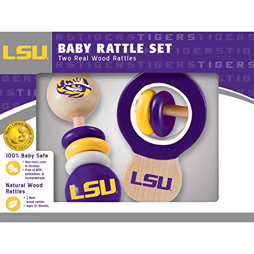 Babyfanatic Wood Rattle 2 Pack - Ncaa Lsu Tigers - Officially Licensed Baby Toy Set
