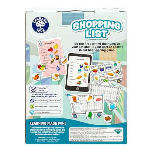 ORCHARD TOYS Shopping List Game - Fun Memory Game for Ages 3-7, 2-4 Players, Multicolor, Model 91052, Card and Paper Material