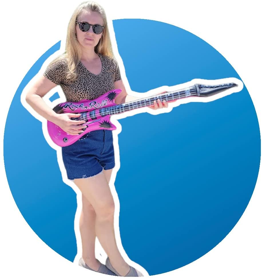 Zugar Land Rock Inflatable Guitar (40 Inches) Vinyl. Perfect Party Favor, Dj Dance 80S Rocker (Rock-N-Roll (12 Pack)), Multicolor
