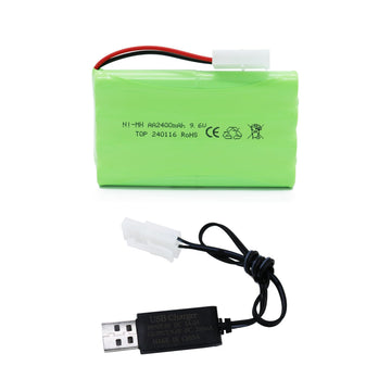 Tosiicop 9.6V 2400mAh NiMH Battery - RC Car Rechargeable Battery AA with Tamiya KET-2P Plug and USB Charge Cable for RC Car Spar