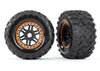 Traxxas 8972T Tires & Wheels,Black, Orange Beadlock Style, Maxx Mt Tires (2) 17mm