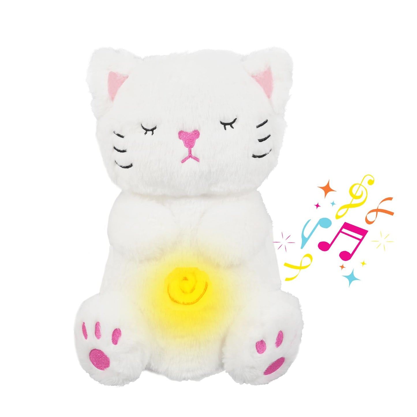 Breathing Stuffed Animal, Cat Plush, Sleeping Plush For Kids Toy Birthday Gift With Sensory Details Musical Lights And Rhythmic
