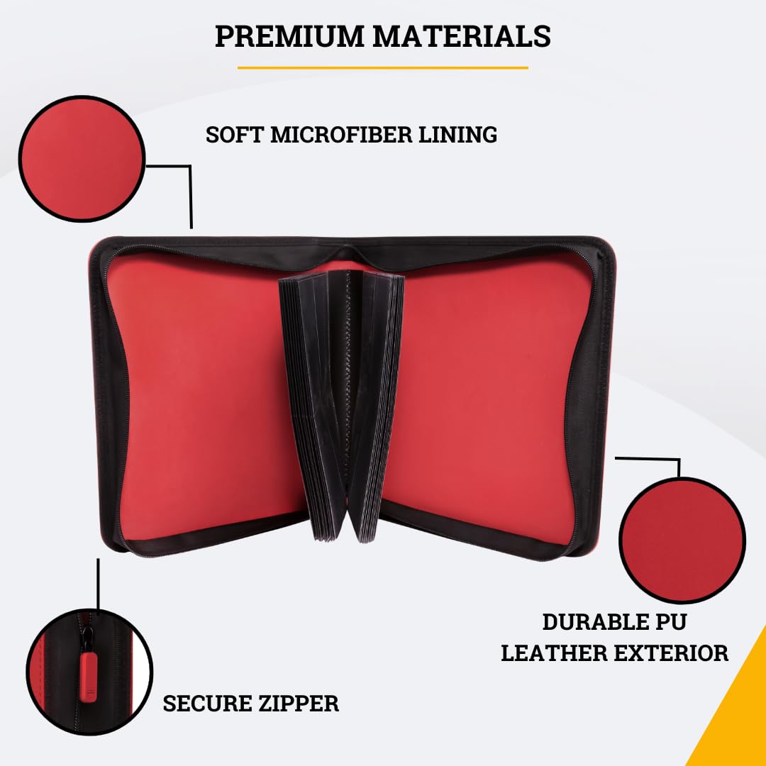Card Guardian - Toploader 4 Pocket enhanced Binder with Zipper for 160 Cards - Side Loaded Pockets - Compatible with Sports and Trading Cards TCG (Red)