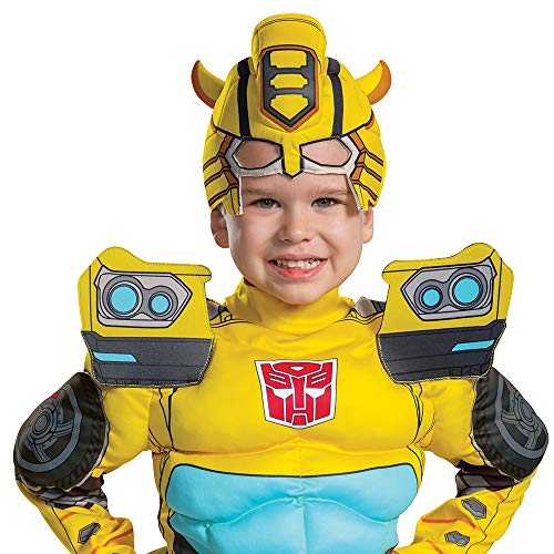 Disguise Bumblebee Costume, Toddlers Muscle Transformer Costumes For Boys, Padded Character Jumpsuit, Toddler Size Medium (3T-4T) Yellow (104909M)