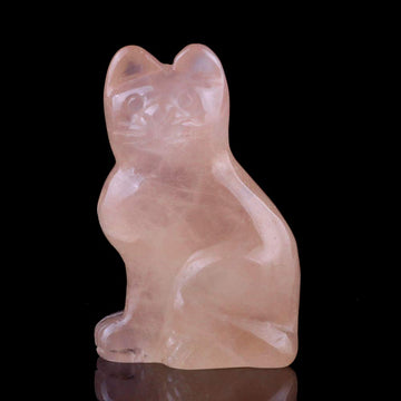Rose Quartz 2.0Inch Cat Statue Feng Shui Crafts Natural Stone Carved Figurine Chakra Carving Stones Healing Reiki