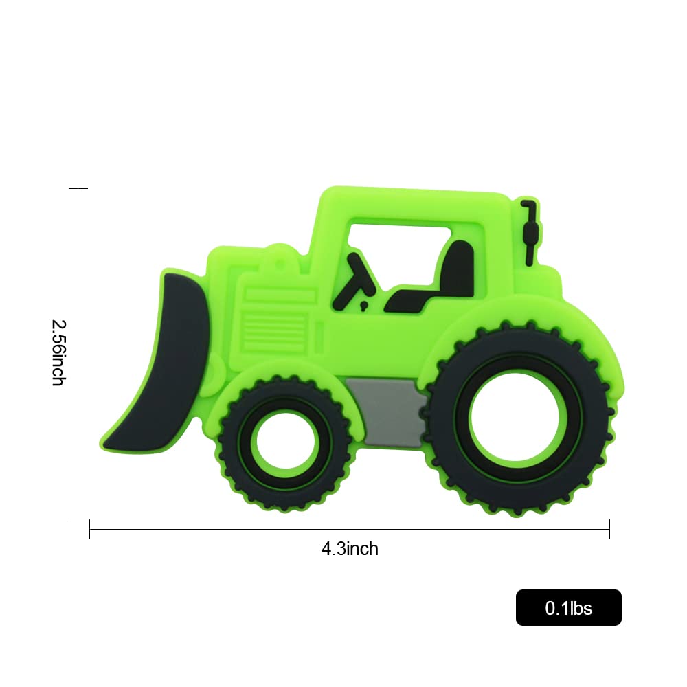 Amazingm Car Series Baby Teething Toys,Food Grade Silicone Chew Teether For 3 Months+ Infant Boy And Girl,Toddler Sensory Chewing Teether,Bpa Free. (Bulldozer, Green)