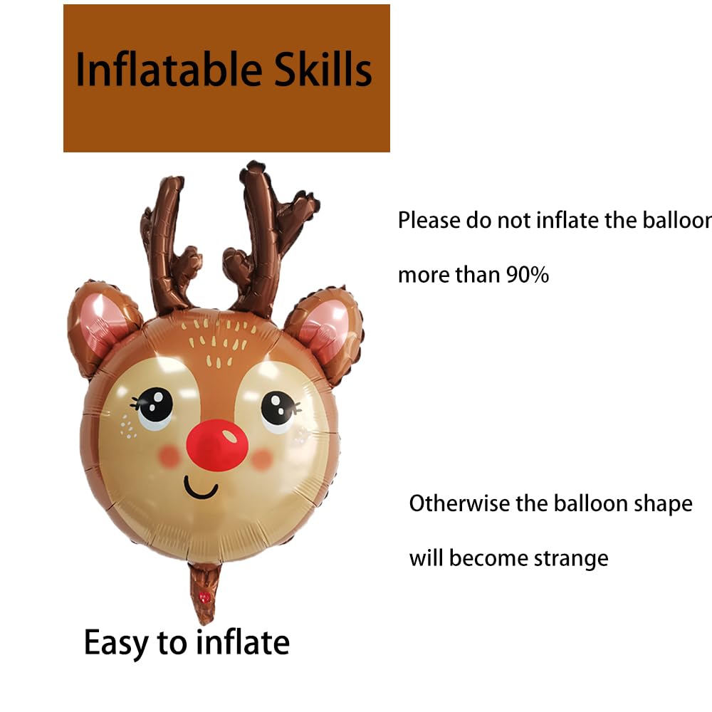 Hadckja Reindeer Balloons Christmas Balloons Reindeer Head Foil Balloons For Christmas-Themed Party Birthday Party Supplies Deco
