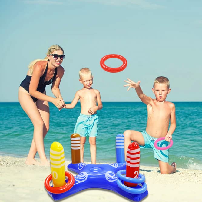 Gemle Pool Toys Games Set Of Pool Basketball Hoop Inflatable Cross Ring Toss Game And Inflatable Cactus Ring Toss Kids Pool Toys