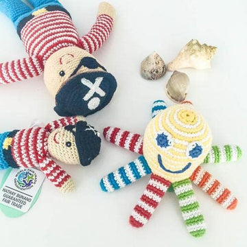 Pebble 200-115 Fair Trade Peg Leg Pirate Rattle, 7-Inch Length