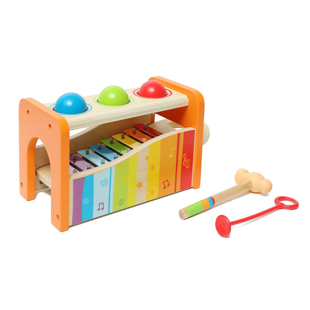 Hape Pound & Tap Bench With Slide Out Xylophone - Award Winning Durable Wooden Musical Pounding Toy For Toddlers
