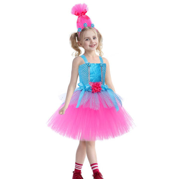 Xxtxyb Girls Poppy Princess Costume Birthday Party Dress Halloween Cosplay Outfits(7-8 Years,Blue)