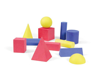 hand2mind Foam Geometric Solid Blocks Set of 12 - 3D Shapes, Manipulite Material, Assorted Colors, Model 40133
