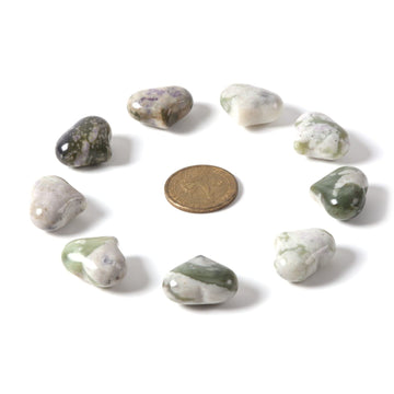 Natural Peace Jasper Gemstone Healing Crystal 1 Inch Mini Puffy Heart Pocket Stone Iron Gift Box (Pack Of 10)