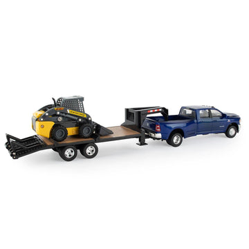 ERTL Big Farm Ram 3500 Dually Quad Cab with Lowboy & New Holland L230 Skid Steer, 18.5" Blue, Model 47269, Plastic