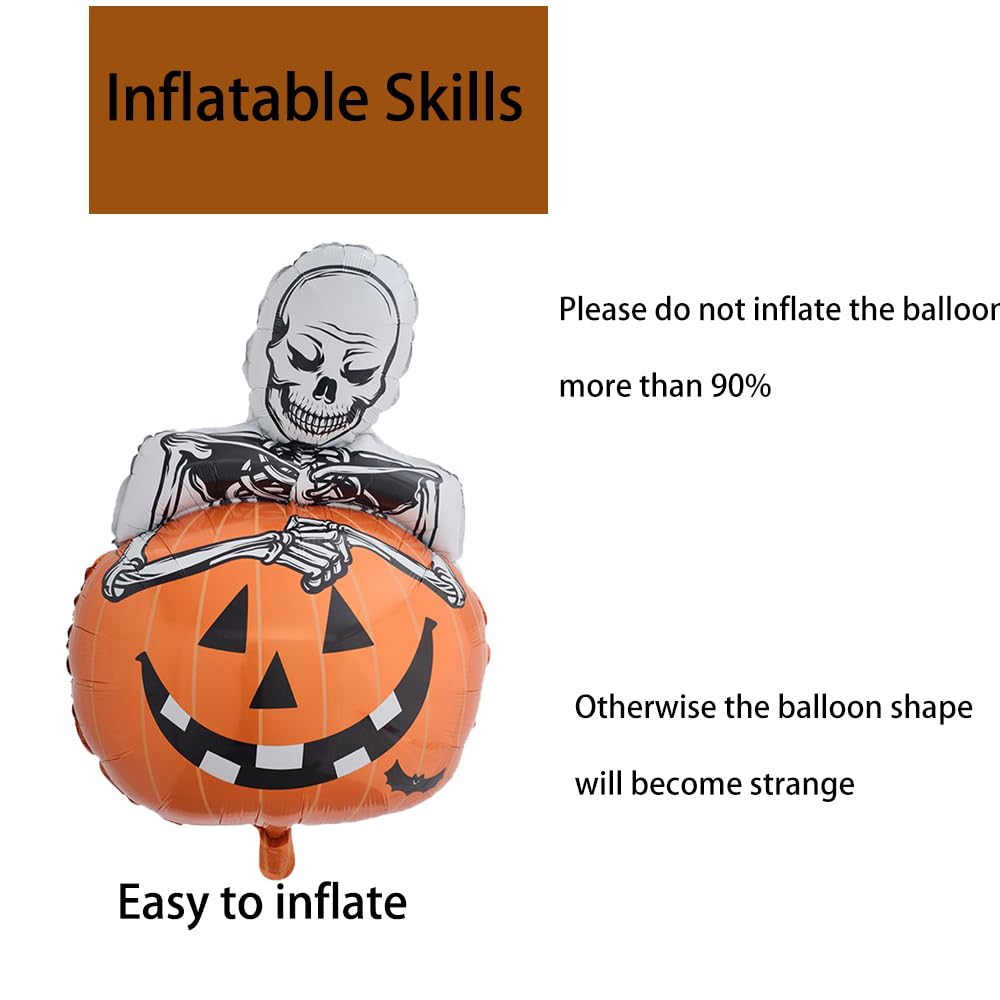 Hadckja Skull Pumpkin Balloon Halloween Balloons Skeleton Pumpkin Foil Balloons For Halloween-Themed Party Supplies Decorations