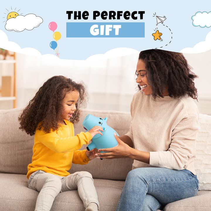 PHOCAS Hamm Piggy Bank Cute Blue Pig Money Box Plastic Saving Coin Box Money Bank for Kids Christmas Birthday Gift with Gift