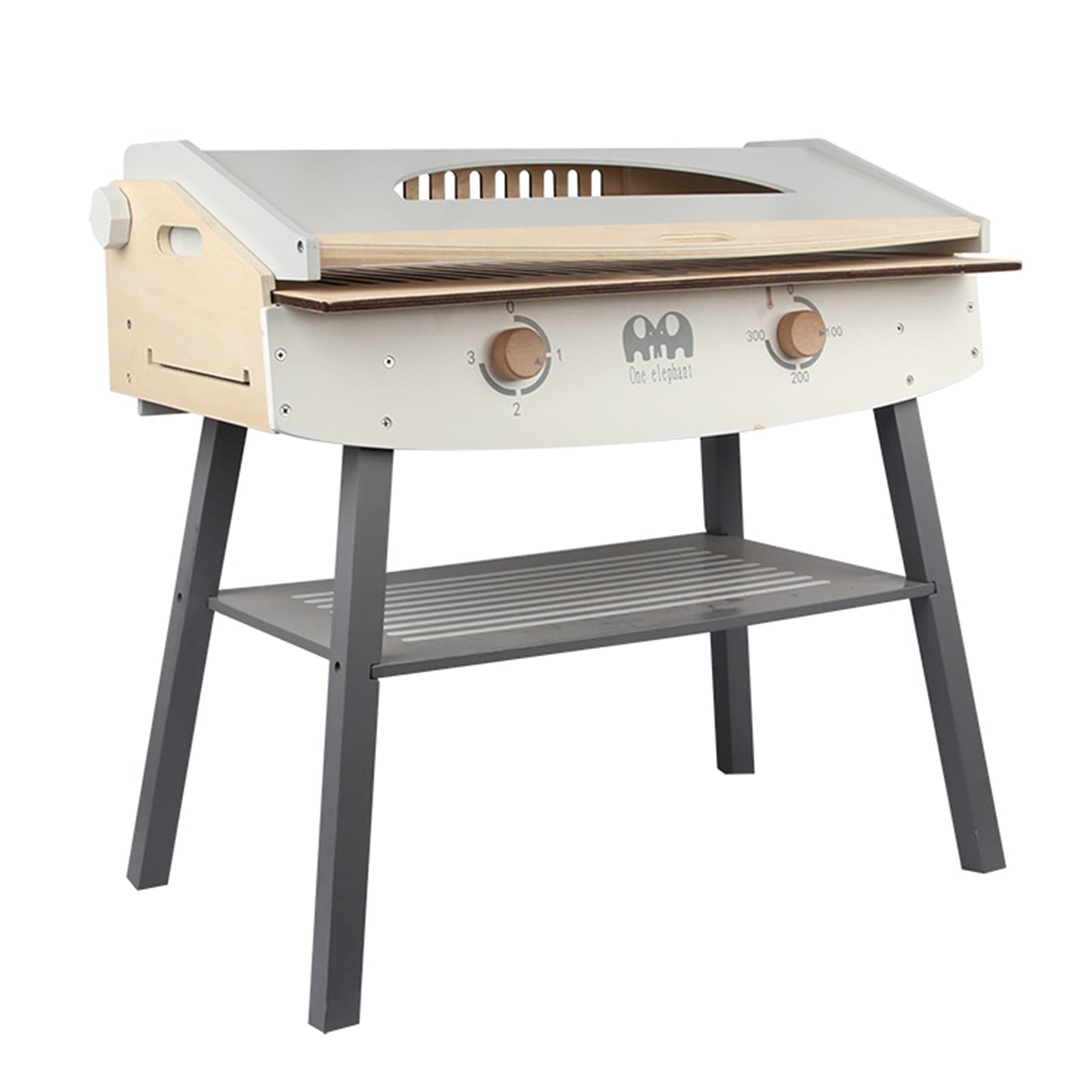 KIDS TOYLAND Wooden Pretend Barbecue Grill Play Set, Play Kitchen Set Cooking Gift for Girls and Boys - Best for 3 4 5 Year Old
