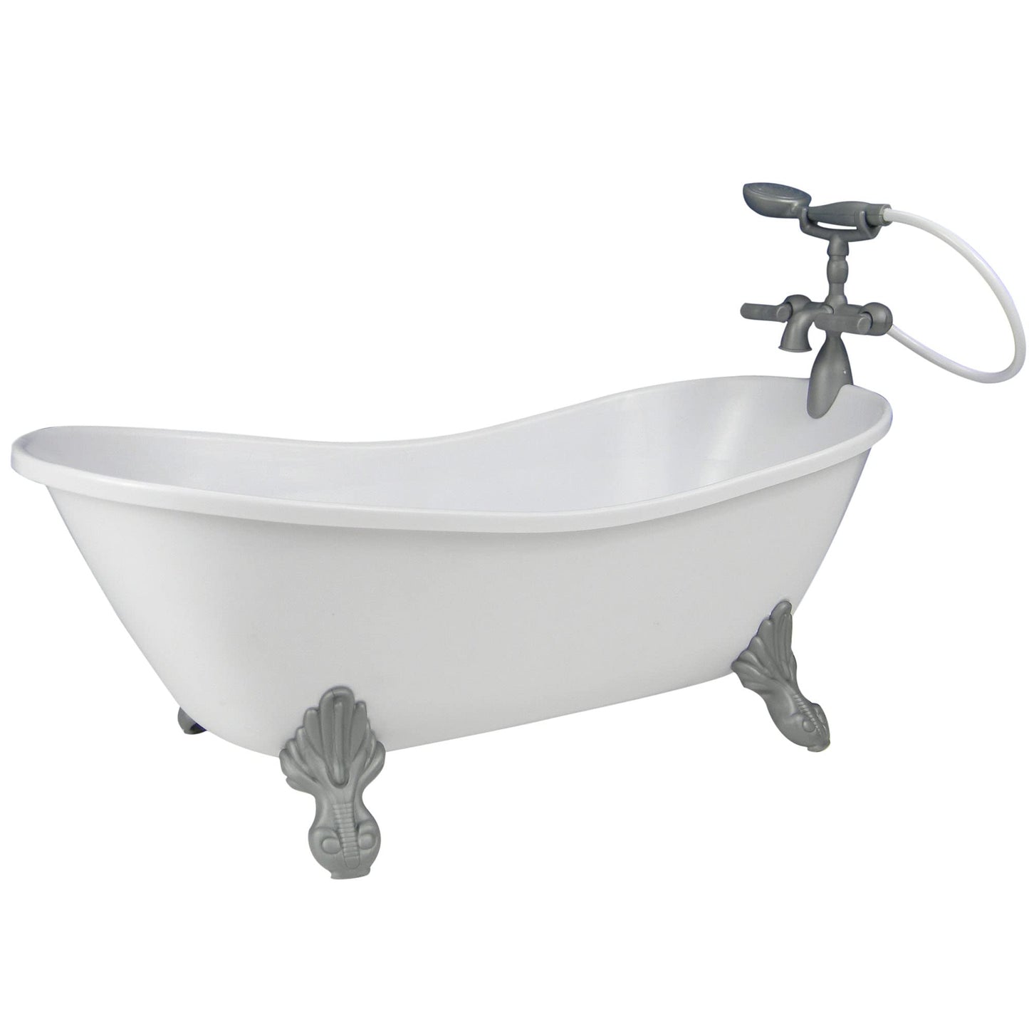 Sophia'S Classic White Clawfoot Bathtub With Handheld Shower Head And Faucet Furniture Set For 18' Dolls, White/Silver