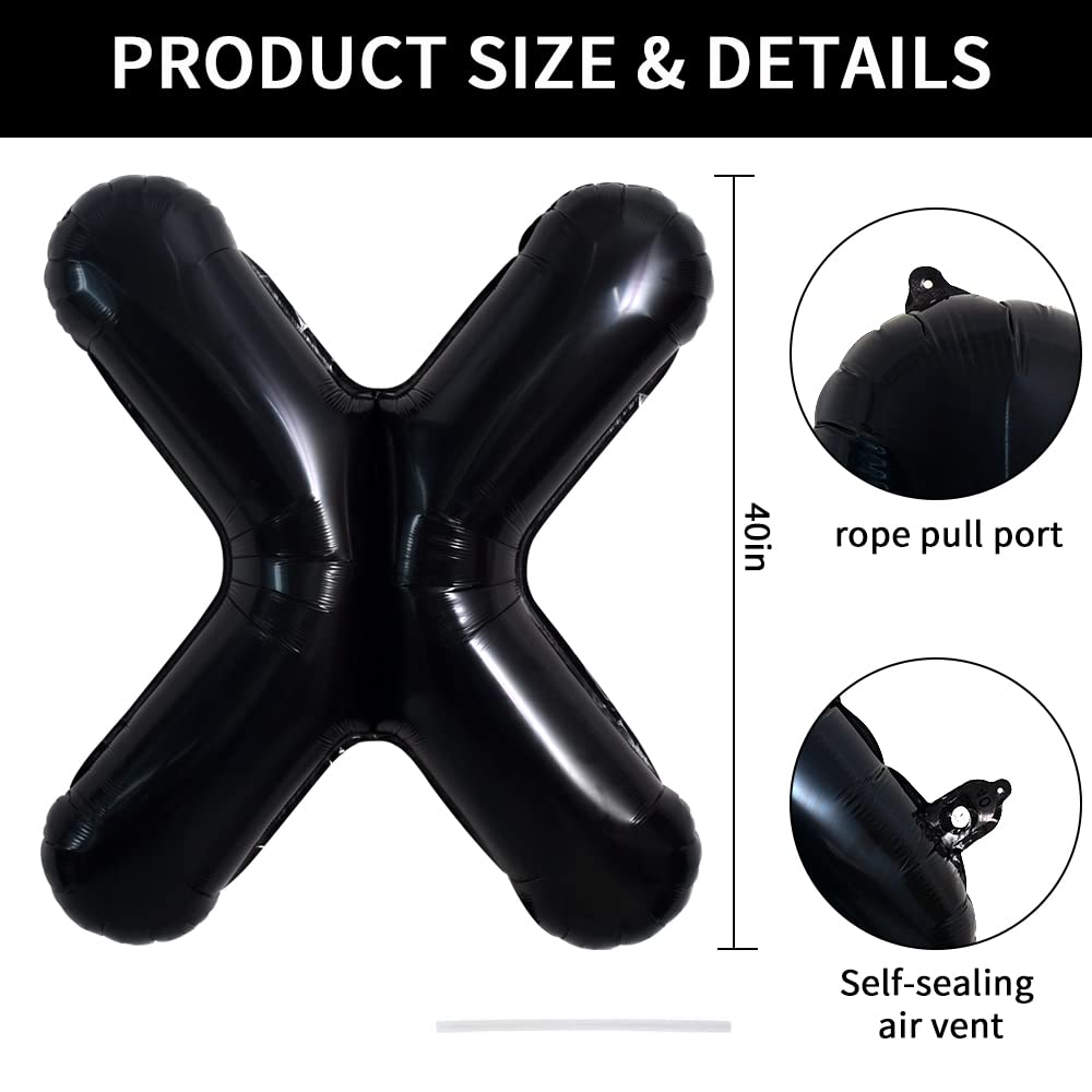 Toniful 40 Inch Large Black X Letter Balloons Jumbo Helium Balloons,Foil Mylar Big Alphabet Balloons For Birthday Party Annivers