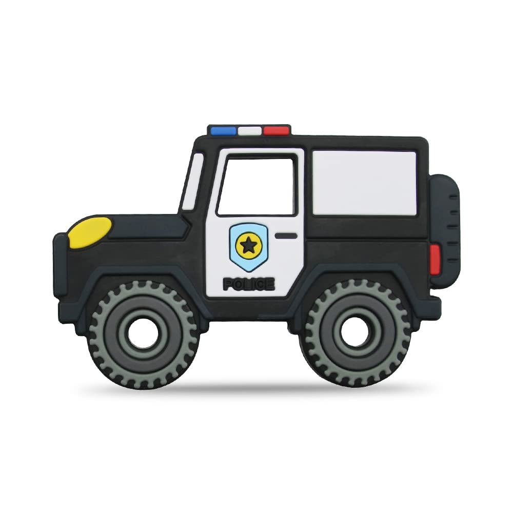 Amazingm Car Series Baby Teething Toys,Food Grade Silicone Chew Teether For 3 Months+ Infant Boy And Girl,Toddler Sensory Chewing Teether,Bpa Free. (Police Car, Black)