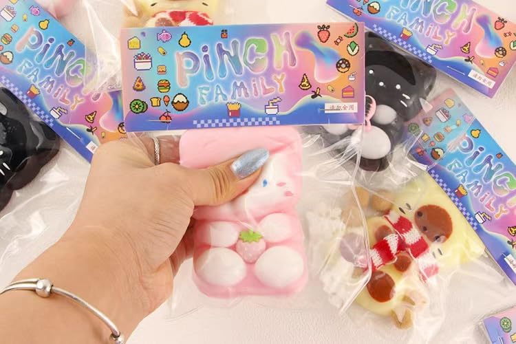 2Pcs Squishy Cat Squeeze Toys, Squeeze Cat Kawaii Sticky Squishies Stress Relief Squishies For Kids Party Favors, Pinch Family S