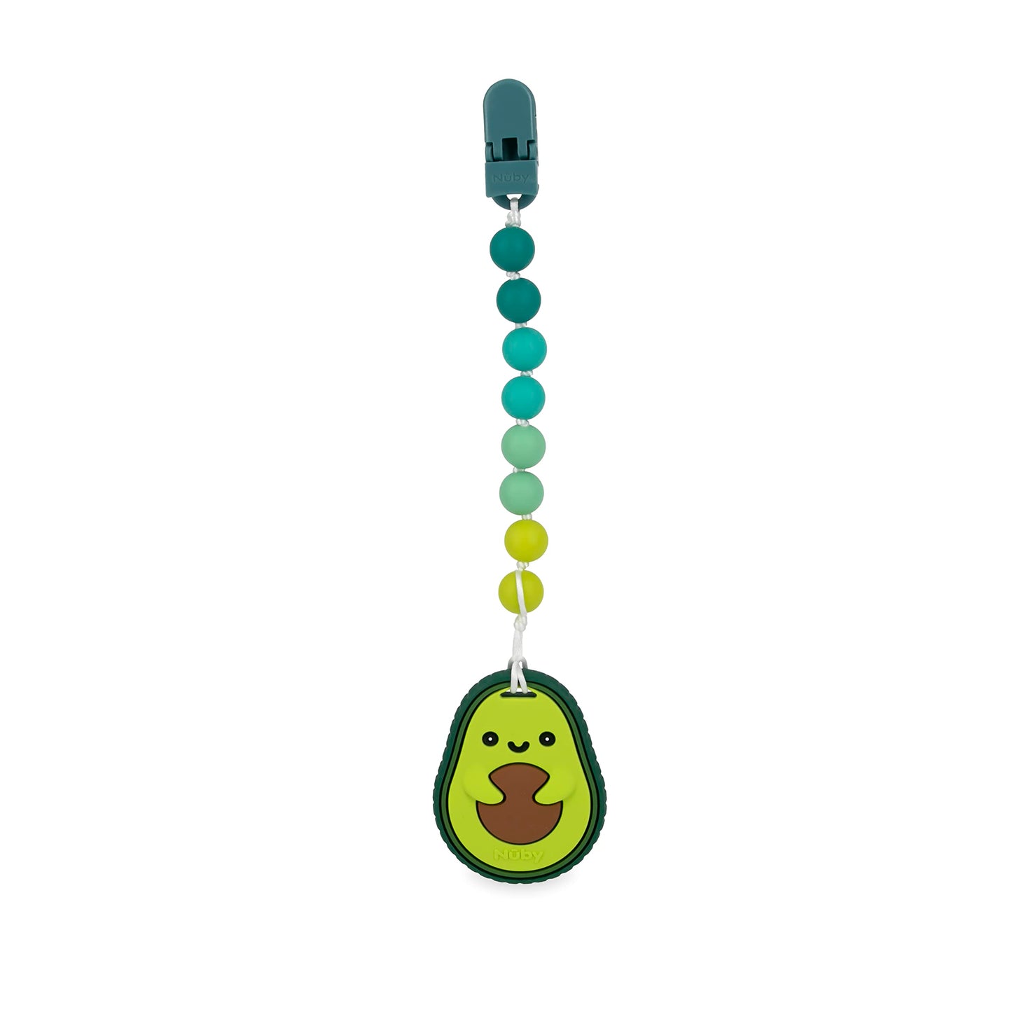 Nuby All Silicone Teether With Bonus Silicone Pacifinder With Clip - 3+ Months, 1Pk, Assorted Neutral Designs