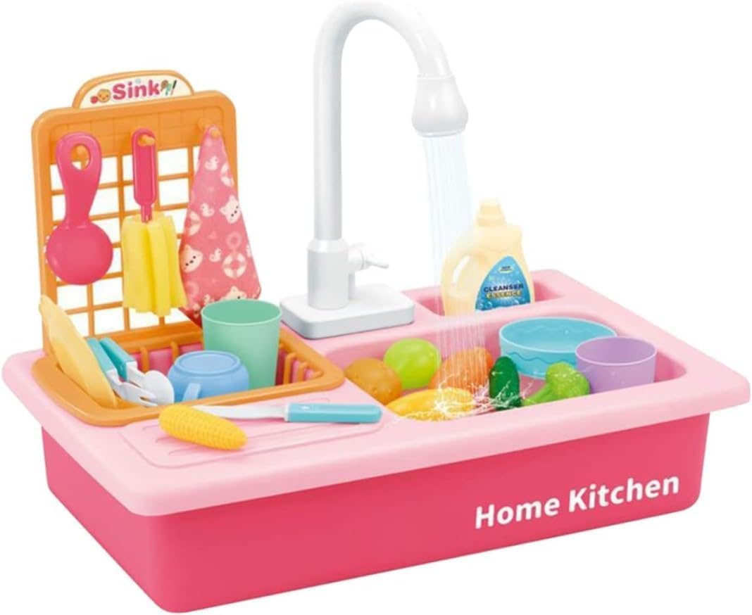 Honestum Electric Kitchen Sink Toy | Running Water, Dishes & Accessories | Pretend Play Dishwasher Set for Kids | Fun Role Play