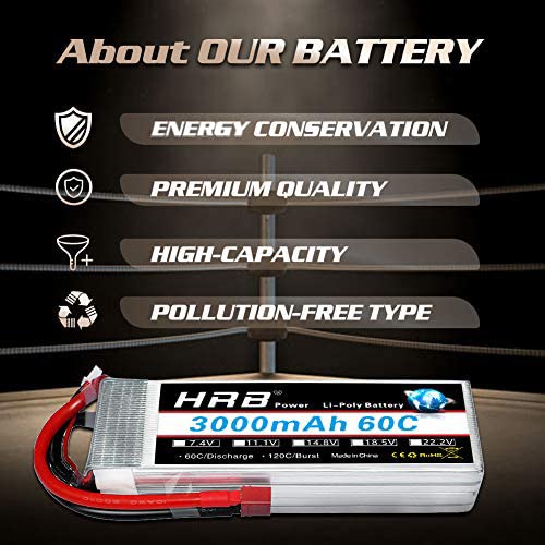 HRB 4S Lipo Battery 3000mAh 14.8V 60C RC Lipo Battery Compatible with RC Car Truck Quadcopter Airplane Helicopter Boat