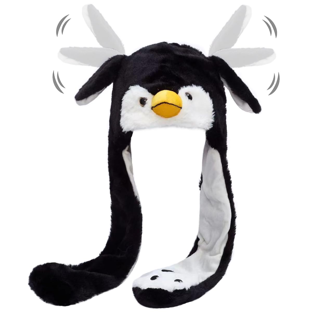 Ear Moving Jumping Hats Animal Plush Earflaps Movable Dancing Ear Hat Cap For Halloween Easter Christmas Novelty Party(Penguin)
