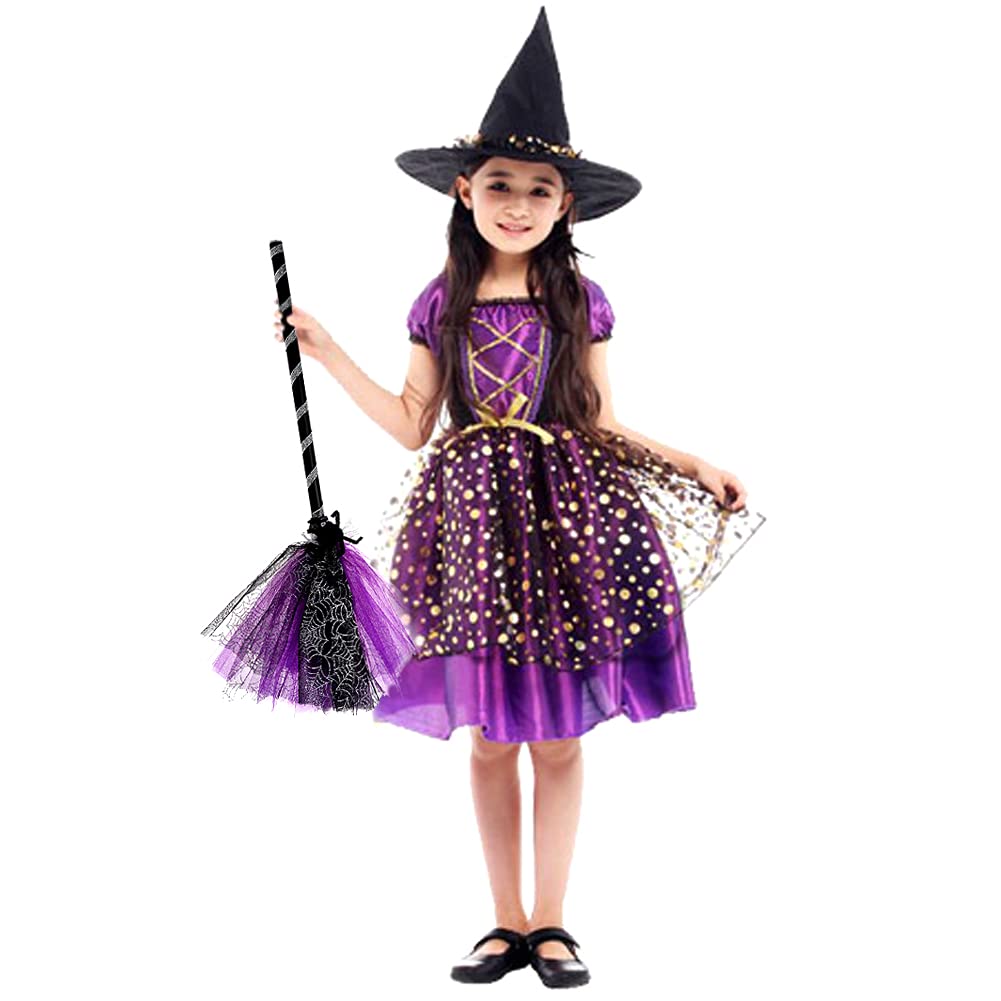 NSVJVY Kids Witch Broom, Halloween Broomstick, Photography Prop Toy, Cosplay Dress Up Costume Party Cute Witch Broom (Purple)