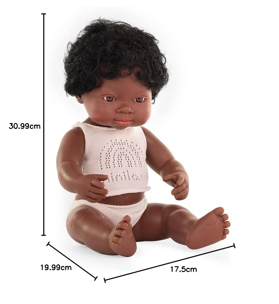 Miniland Doll 15'' African Boy (Box) - Made In Spain, Anatomically Correct, Quality