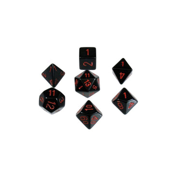 Chessex Dice: Polyhedral 7-Die Opaque Dice Set - Black with Red