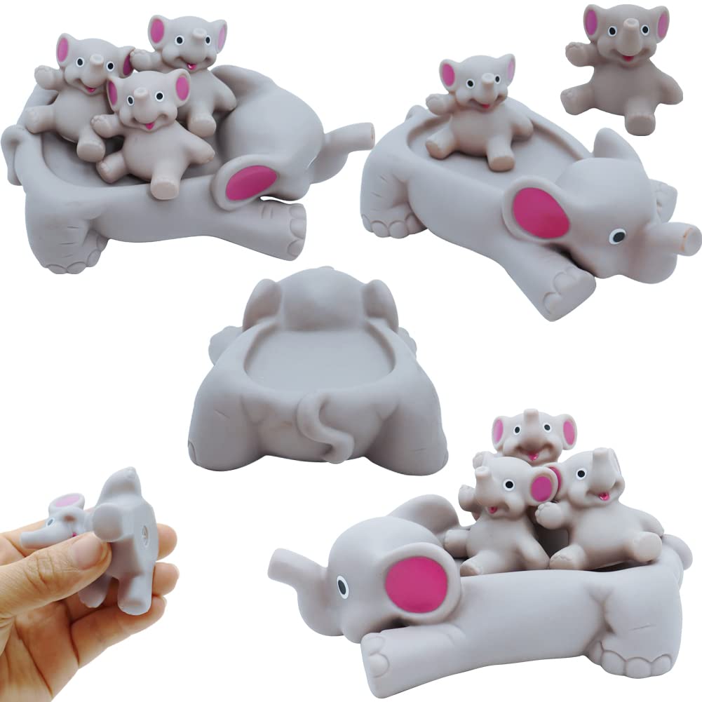 Bath Toys For Toddlers Infants 6 12 18 Months, Floating Bathtub Elephant Toys Squeak Rubber Animal 4 Piece Set, Pool Beach Party