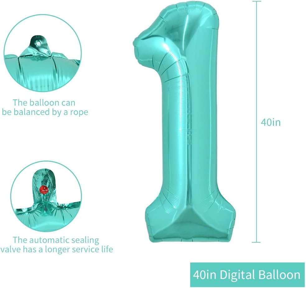 Toniful 40 Inch Large Teal Blue Number 10 Balloons Giant Digital 10 Helium Balloons, Foil Mylar Big Number Balloons For 10Th Bir