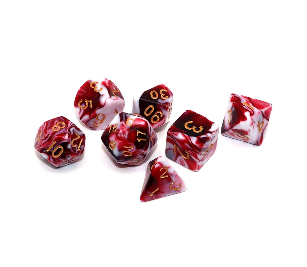 CREEBUY DND Dice Set Red Mix White Dice for Dungeon and Dragons D&D MTG 7-Die RPG Polyhedral Dice